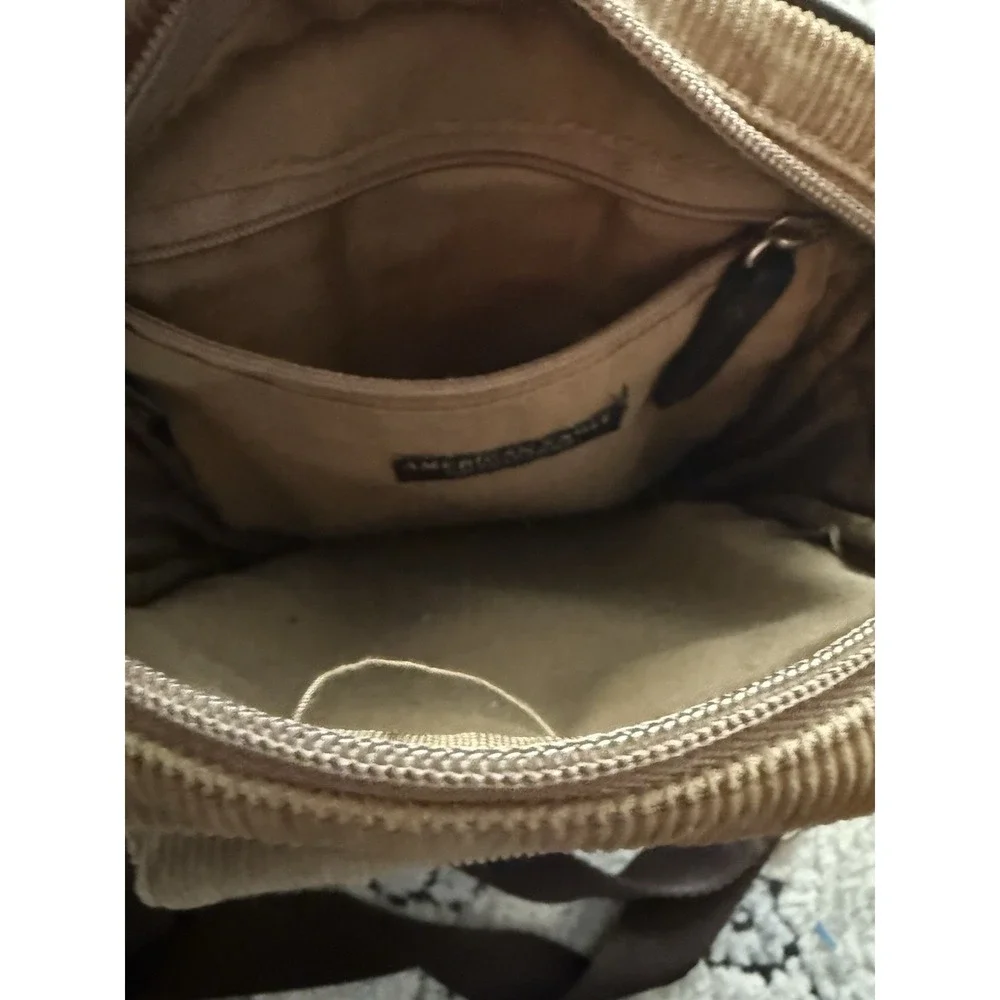 Vintage Y2K American Eagle Unisex Corduroy Crossbody Purse Bag Brown Boho